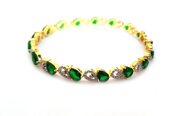 1.50 CT Pear Emerald And Moissanite Diamond Bangle Bracelet With 10kt Yellow Gold Over Silver,Silver Bangle Bracelet, Gift For Her