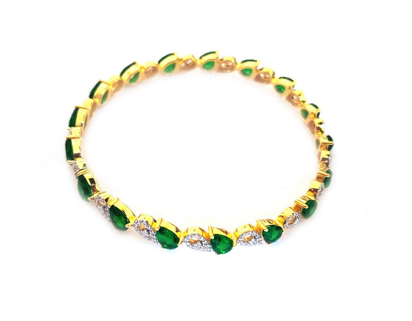 1.50 CT Pear Emerald And Moissanite Diamond Bangle Bracelet With 10kt Yellow Gold Over Silver,Silver Bangle Bracelet, Gift For Her