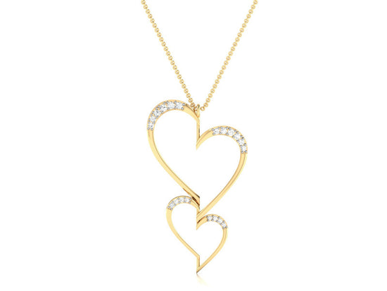 Double Heart Necklace for Women with 14k Yellow Gold Over Silver, Love Heart Pendant with Chain,Heart Pendant,Necklace Valentines Day Gifts
