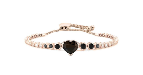 Handmade Black Gemstone Heart Bracelet • 14KT Rose Gold Plated Adjustable Bracelet • Perfect Gift for Her