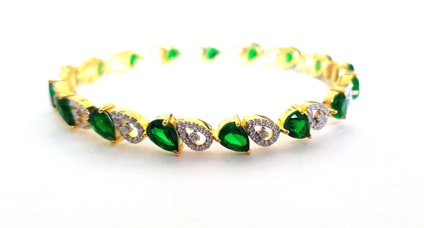 1.50 CT Pear Emerald And Moissanite Diamond Bangle Bracelet With 10kt Yellow Gold Over Silver,Silver Bangle Bracelet, Gift For Her