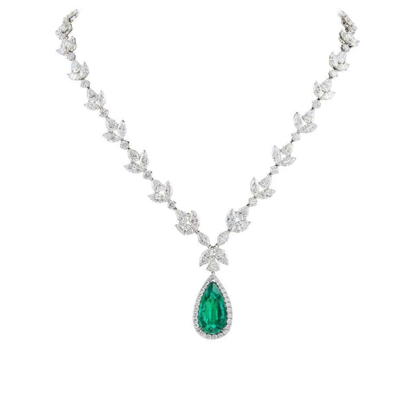 Emerald And Diamond Necklace • GreenPear Emerald Engagement Wedding Necklace • Bridal Jewelry Necklace • Vintage Necklace • Perfect Gift