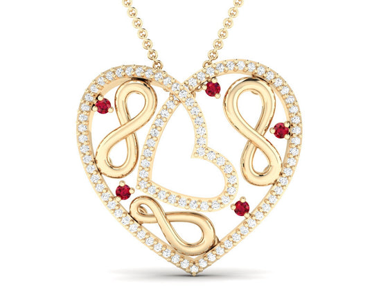 Infinity Ruby And Diamond Heart Pendant Necklace, Silver Moissanite Heart Pendant, Sterling Silver Diamond Heart Necklace,Ruby heart pendant