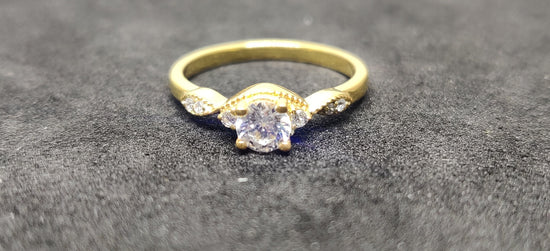 Moissanite Three Stone Engagement Ring /  14KT Yellow Gold Plated / Stackable Ring For Women / Dainty Ring / Diamond Jewellery / Gifts