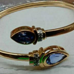 PEAR SAPPHIRE DIAMOND Twisted Bangle Bracelet With 10kt Yellow Gold Finish, Diamond Bangle, Diamond bar bracelet, Bracele,Mother's day Gift