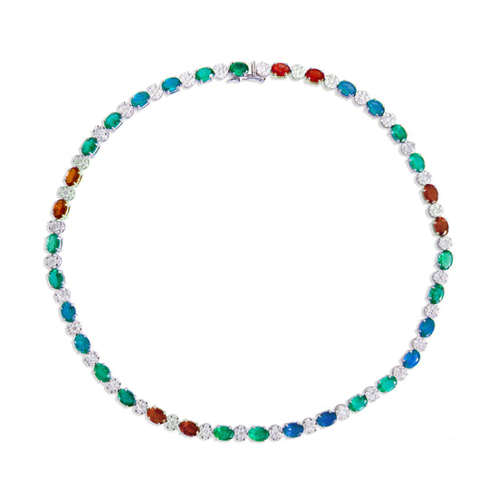 17.50 CARAT MULTI COLOR Oval Shape Gemstone And Diamonds Necklace For Her, 925 Sterling Silver Necklace Jewelry, Gift For Mom/Wife