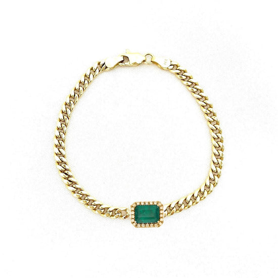 2.50 CT EMERALD CUT Emerald And Diamonds Bracelet For Her, Emerald Bracelet, Diamond Bracelet ,Cuban link Chain Bracelet For Women, Gift