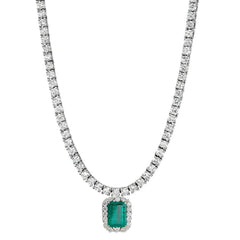 EMERALD TENNIS NECKLACE, Emerald Diamond Tennis Necklace Women's 14k Gold Over Silver, Wedding Jewelry, Wedding Jewelry for Bridal Necklace