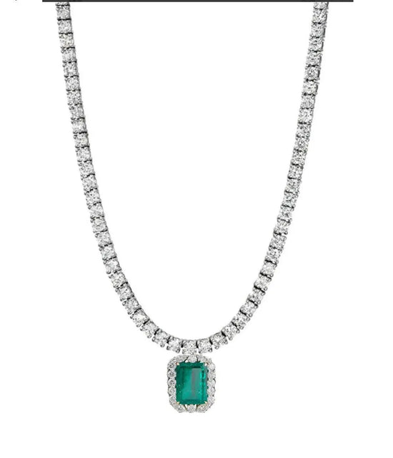 EMERALD TENNIS NECKLACE, Emerald Diamond Tennis Necklace Women&