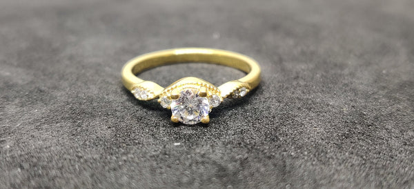 Moissanite Three Stone Engagement Ring /  14KT Yellow Gold Plated / Stackable Ring For Women / Dainty Ring / Diamond Jewellery / Gifts