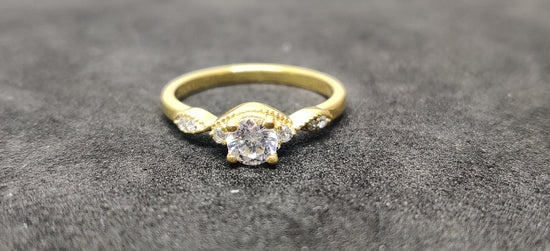Moissanite Three Stone Engagement Ring /  14KT Yellow Gold Plated / Stackable Ring For Women / Dainty Ring / Diamond Jewellery / Gifts