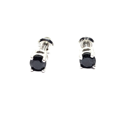 BLACK DIAMOND PRONG Set Stud Earrings  For Gents In sterling Silver, gents Earrings, Gents Studs In silver