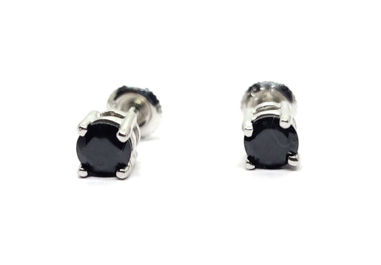 BLACK DIAMOND PRONG Set Stud Earrings  For Gents In sterling Silver, gents Earrings, Gents Studs In silver