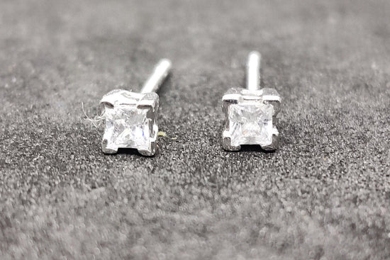 1.0 CARAT PRINCESS  Daimond Small Stud Eartrrings, Diamond Stud Earring In Sterling Silver, Studs Earrings, CZ Diamond Stud Earring, Gift