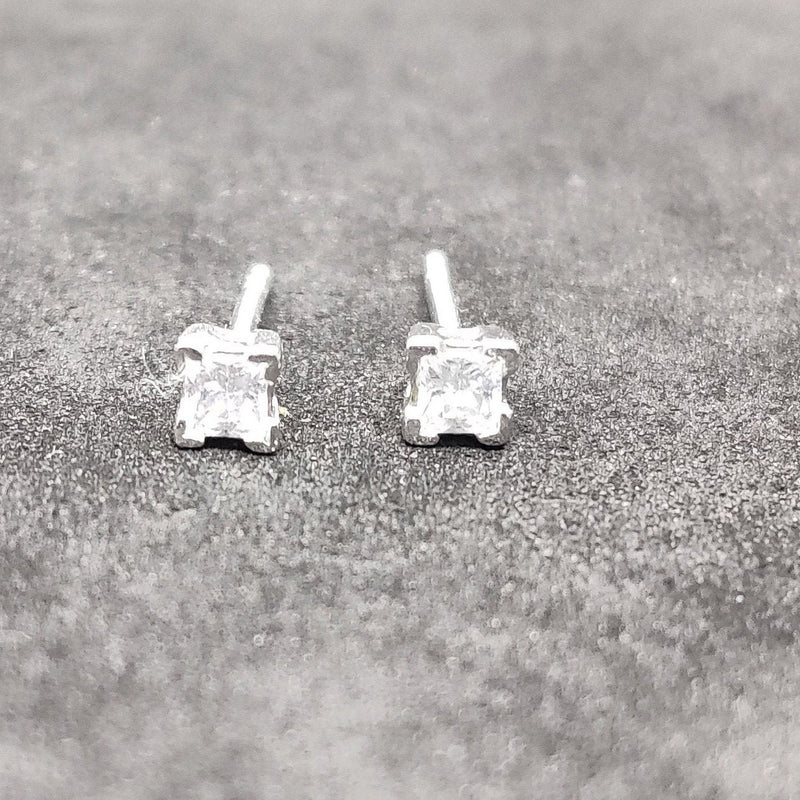 1.0 CARAT PRINCESS  Daimond Small Stud Eartrrings, Diamond Stud Earring In Sterling Silver, Studs Earrings, CZ Diamond Stud Earring, Gift