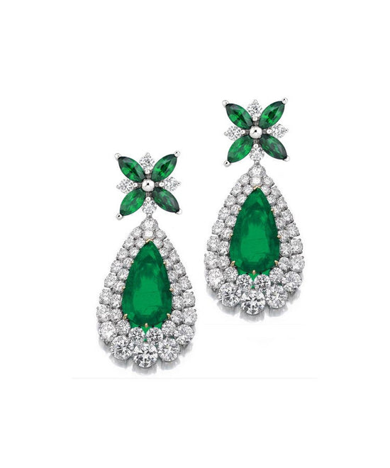 EMERALD DROP EARRINGS, Wedding Earrings, Emerald Earrings, Gift For her, 4.00 Ct Pear Cut Green Emerald Drop & Dangle Earrings