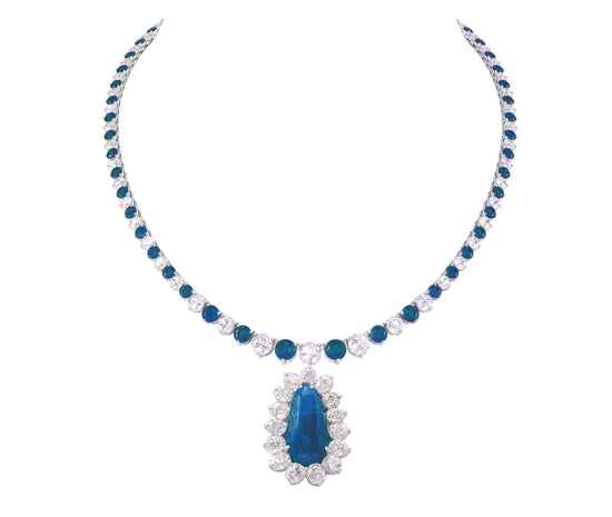 7.0 CT PEAR Shape Sapphire & Diamond Necklace,Silver Necklace,Sapphire Wedding Necklace,14k Gold Plated Over Necklace,Valentine Gift For Her