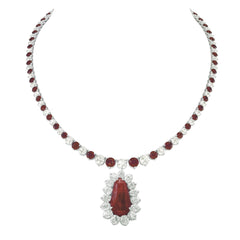 7.0 CARAT PEAR Shape Ruby And Diamonds Necklace For Her,925 Sterling Silver Necklace,Ruby Wedding Necklace,CZ Diamonds Necklace,Gift For Her
