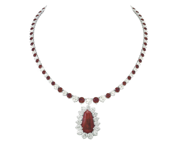 7.0 CARAT PEAR Shape Ruby And Diamonds Necklace For Her,925 Sterling Silver Necklace,Ruby Wedding Necklace,CZ Diamonds Necklace,Gift For Her
