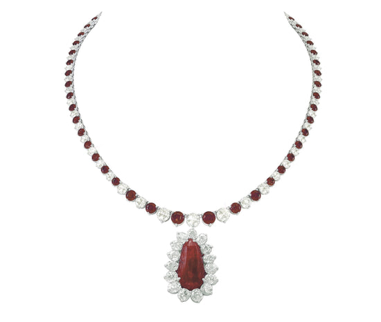 7.0 CARAT PEAR Shape Ruby And Diamonds Necklace For Her,925 Sterling Silver Necklace,Ruby Wedding Necklace,CZ Diamonds Necklace,Gift For Her