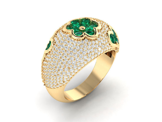 2.0 Carat Emerald And Pave Diamonds Cluster engagement Ring With 10kt Gold Over Silve,  Emerald Diamond Engagement rings, Gift for her