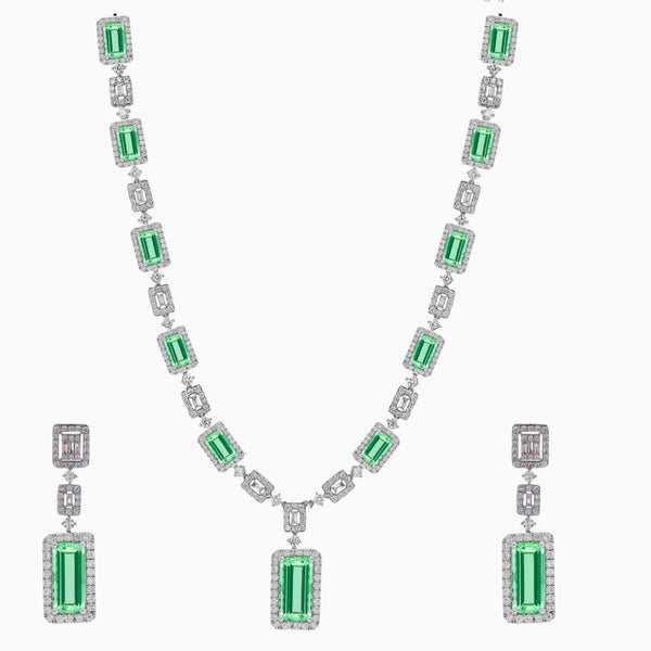 EMERALD CUT AQUAMARINE Necklace Set, Aquamarine necklace, March Birthstone, Sterling silver Necklace With Earrings Set, Wedding Necklace Set