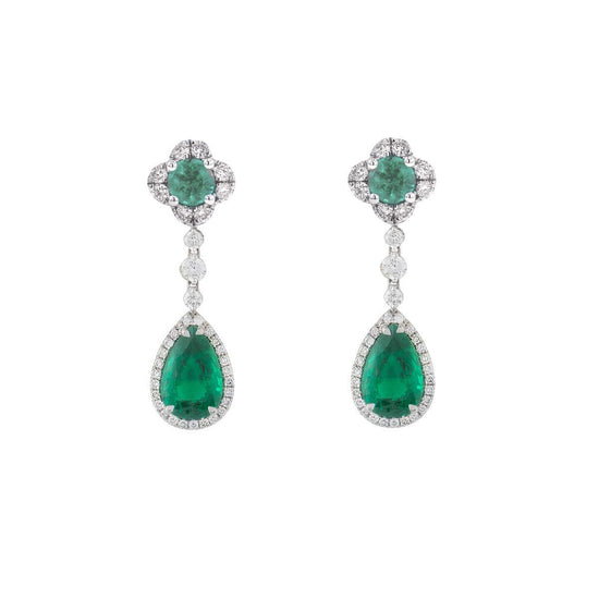 14kt White Gold Finish Pear Emerald Dangle & Drop Earrinigs, Sterling silver emerald Dangle Earrings,Emerald Earring Dangle Silver, Gifts