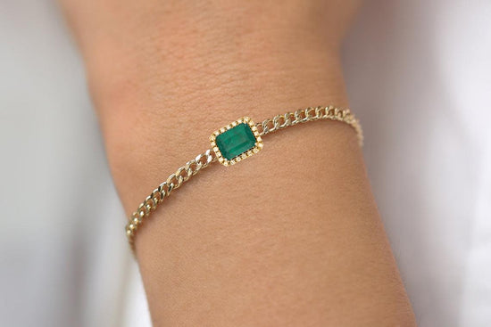 2.50 CT EMERALD CUT Emerald And Diamonds Bracelet For Her, Emerald Bracelet, Diamond Bracelet ,Cuban link Chain Bracelet For Women, Gift