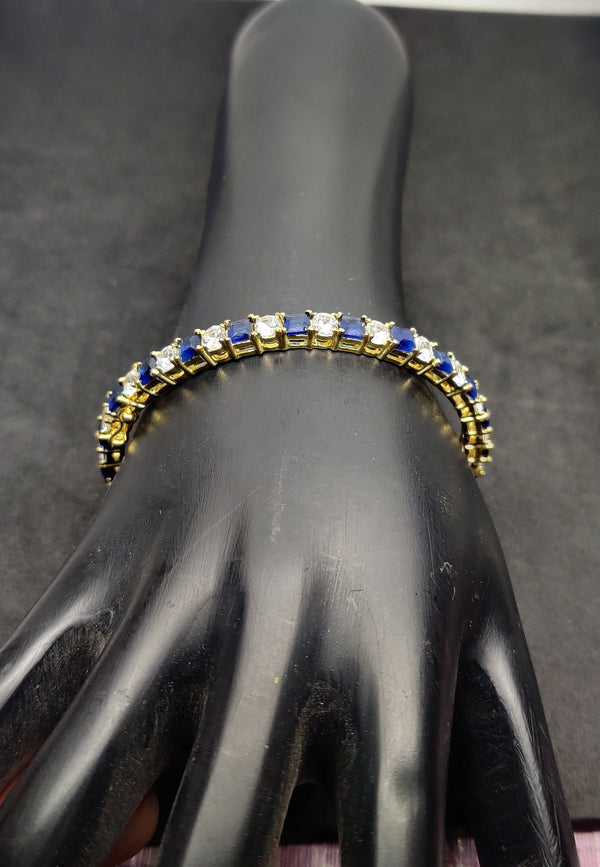 Blue Sapphire And Diamond Bangle Bracelet, sapphire Bangle Bracelet, Sterling Silver Sapphire Bangles, Anniversary Wedding Bangle Bracelet