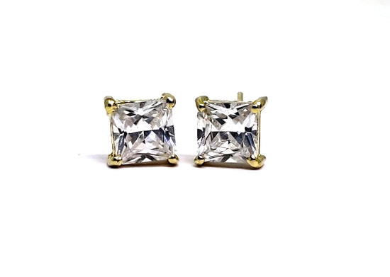 PRINCESS CUT DIAMOND Stud Earrings , 10kt Gold Finish Stud Earrings,  Sterling Silver Stud Earrings, Stud earrings, Princess Cut Earrings