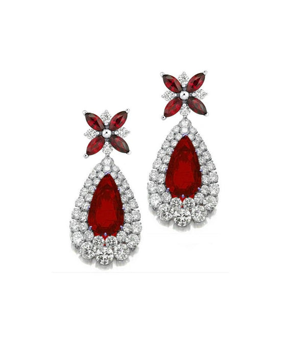 3.50 Carat BIG Pear Red RUBY And Diamond Dangle Earrings,925 Sterling Silver Earrings,RUBY Dangle Earrings, Gemstones Earrings,Gift For Her