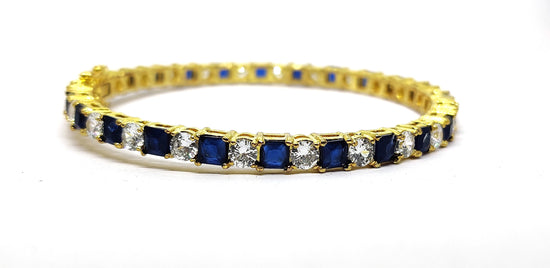 Blue Sapphire And Diamond Bangle Bracelet, sapphire Bangle Bracelet, Sterling Silver Sapphire Bangles, Anniversary Wedding Bangle Bracelet