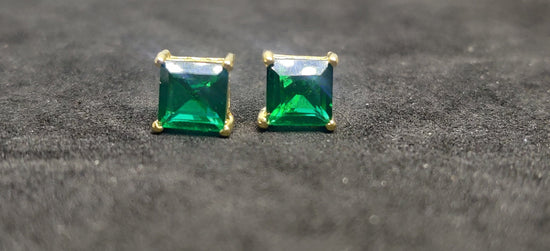 Princess Cut Green Emerald Stud Earrings For Her, 14k Yellow Gold Plated, 925 Sterling Silver, Stud Earring, Valentine Gifts, Gift For Her