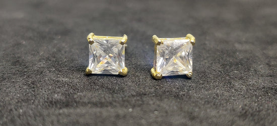 PRINCESS CUT DIAMOND Stud Earrings , 10kt Gold Finish Stud Earrings,  Sterling Silver Stud Earrings, Stud earrings, Princess Cut Earrings