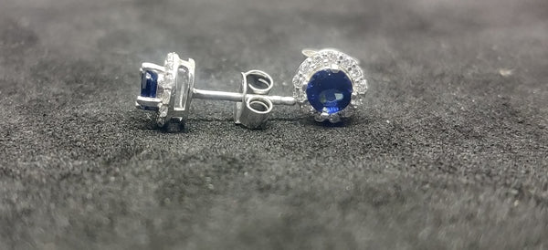 1.0 Carat Sapphire and Diamond Stud Earrings • Sterling Silver Sapphire Earrings • Perfect Gift for Her