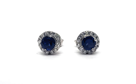 1.0 Carat Sapphire and Diamond Stud Earrings • Sterling Silver Sapphire Earrings • Perfect Gift for Her
