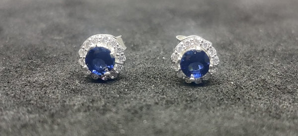 1.0 Carat Sapphire and Diamond Stud Earrings • Sterling Silver Sapphire Earrings • Perfect Gift for Her