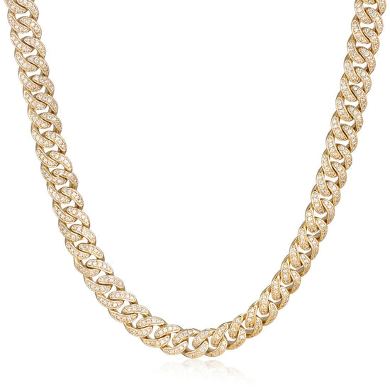 8MM-14MM Cuban Link Chain • Moissanite Diamond Luxury Hip Hop Necklace with 14K Gold Finish • Drip Chain for Men/Women • Perfect Gift