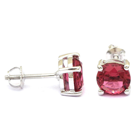 925 Sterling Silver Stud Earrings For Women Four Prong Set Ruby Diamond Earrings,Engagement Gift , Gift For Him