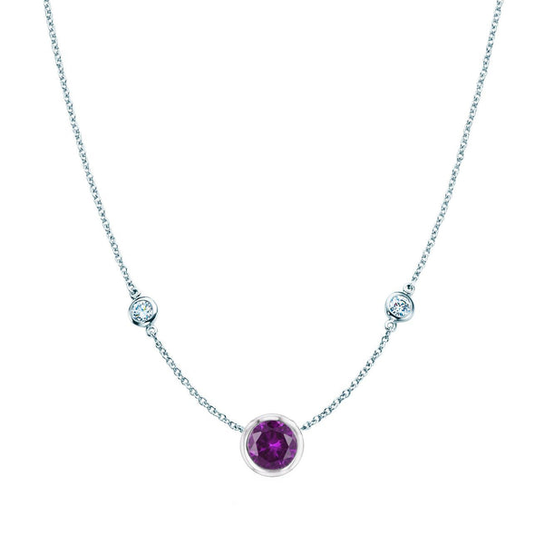 AMETHYST DIAMOND BEZEL Set Necklace/925 Sterling Silver Station Necklace/ Wedding Necklace/ Anniversary Gift/ Dainty  Trio Necklace For Her