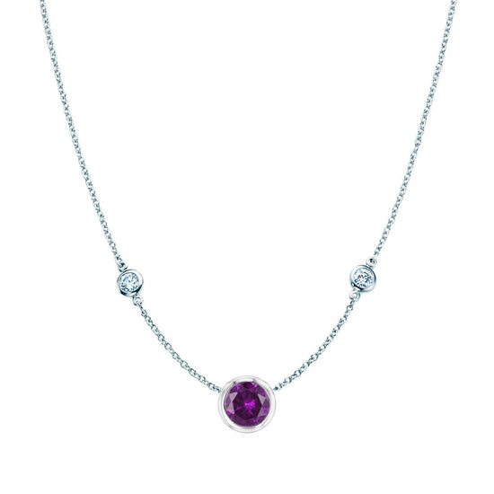 AMETHYST DIAMOND BEZEL Set Necklace/925 Sterling Silver Station Necklace/ Wedding Necklace/ Anniversary Gift/ Dainty  Trio Necklace For Her