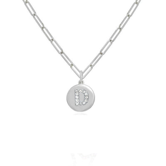 True Elegant ® Paper Clip Link Moissanite Initial Letter Medallion Necklace, Link Chain Necklace/Alphabet Round Medallion Pendant,Gifts