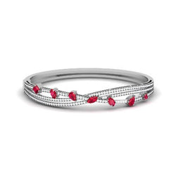 Silver Bangle Bracelet, Handmade , Pear Ruby Diamond Bangle Bracelet With 14kt White Gold On Silver, Everyday bracelet, Mother's Day Gift