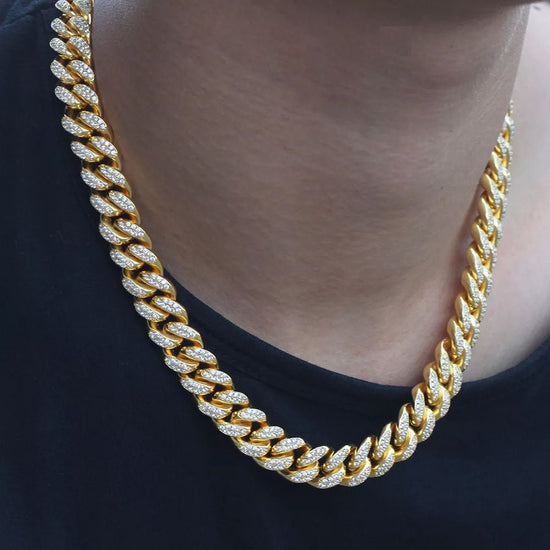 8MM-14MM Cuban Link Chain • Moissanite Diamond Luxury Hip Hop Necklace with 14K Gold Finish • Drip Chain for Men/Women • Perfect Gift