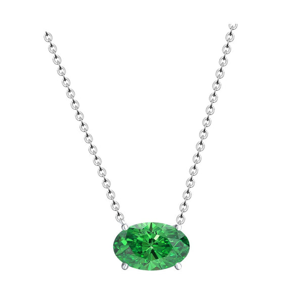 Green Emerald Necklace, 2.00 Carat Emerald Oval Shape Necklace Pendant, Sterling Silver Emerald Necklace,  Emerald Pendant, Mothers Day Gift