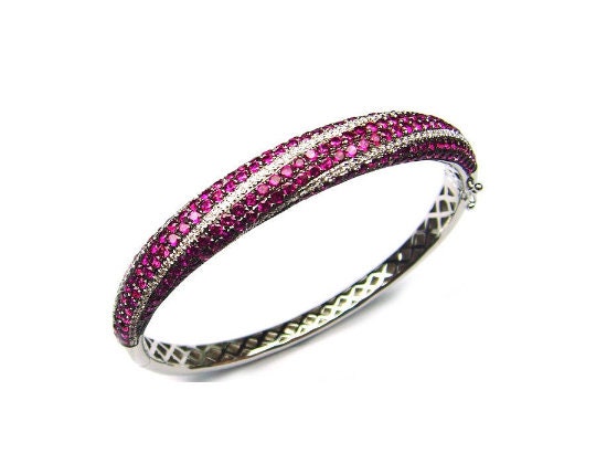 Ruby and Real Moissanite Classic Oval Diamond Bangle For women, Vintage BangleGift for Women, Big Bangle Christmas Gift for Mom