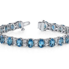 Tennis Bracelet For Women • Blue Sapphire Oval Gemstone Sapphire & Moissanite Diamond Tennis Bracelet For Her • Anniversary Gift for Women