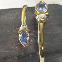 PEAR SAPPHIRE DIAMOND Twisted Bangle Bracelet With 10kt Yellow Gold Finish, Diamond Bangle, Diamond bar bracelet, Bracele,Mother's day Gift