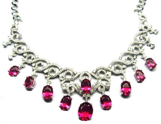14.0CT RUBY OVAL DIAMOND Drop Necklace 10kt White Gold Over 925 Sterling Silver Bridal Jewelry,Bridal Necklace Wedding Jewelry,Gift For Her