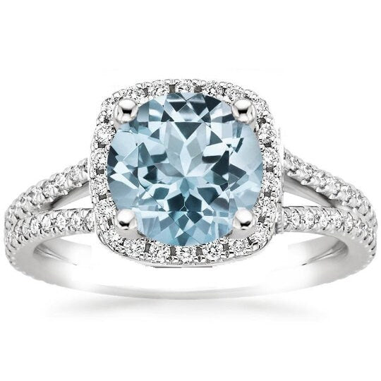 1.50CT Aquamarine Halo Moissanite Diamond Engagement Ring • March Birthstone Gemstone Ring • Perfect Jewelry Gift for Her • Size 5-12 USA